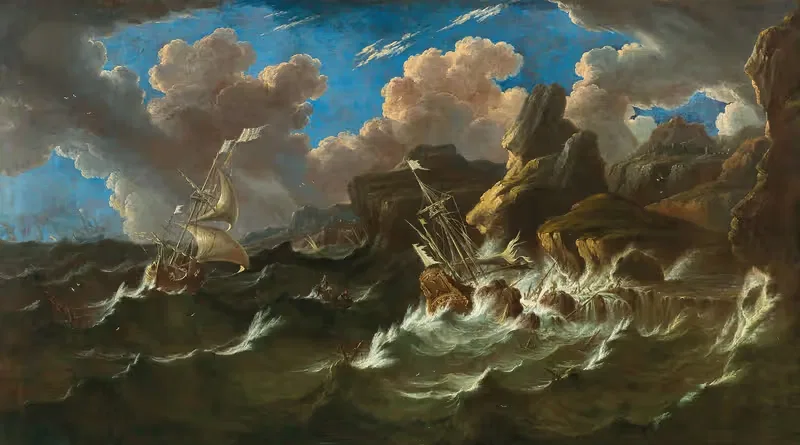 Море в бурю с кораблями by Питер Мулиер Старший — digital art print download