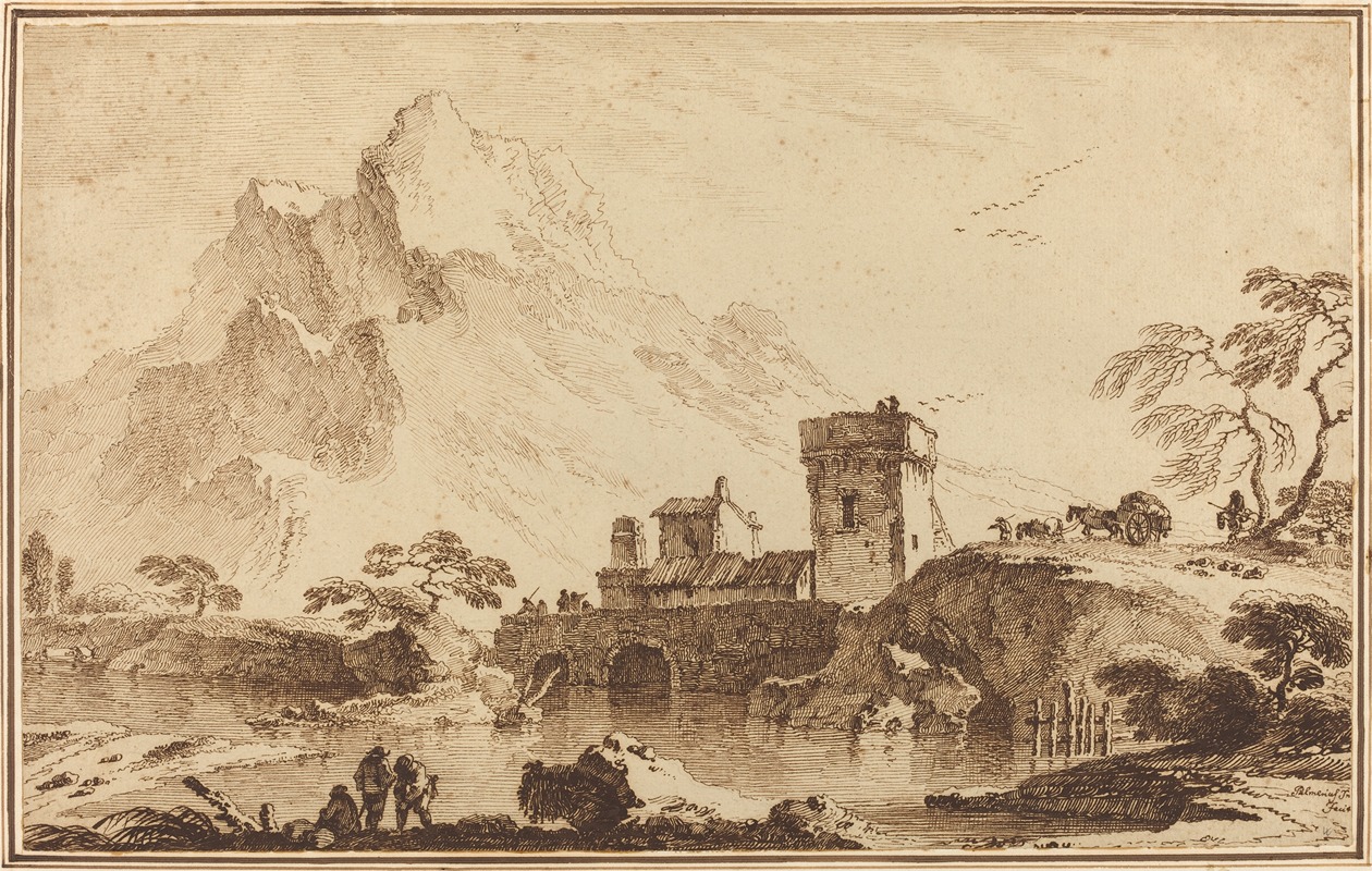 Fortified Bridge against Distant Mountains by Pietro Giacomo Palmieri, c. 1760 — digital art print download
