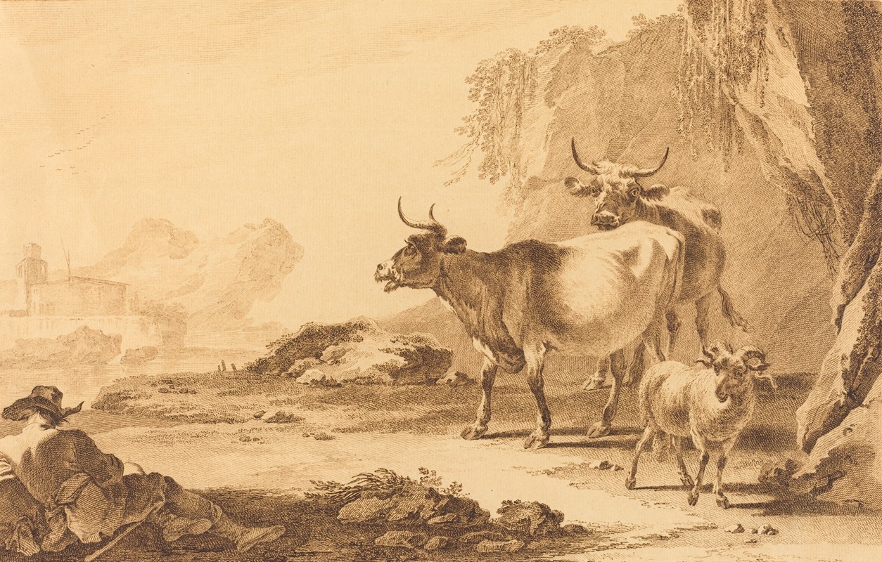 Landscape with Cattle,a Goat and a Resting Shepherd — Pietro Giacomo Palmieri