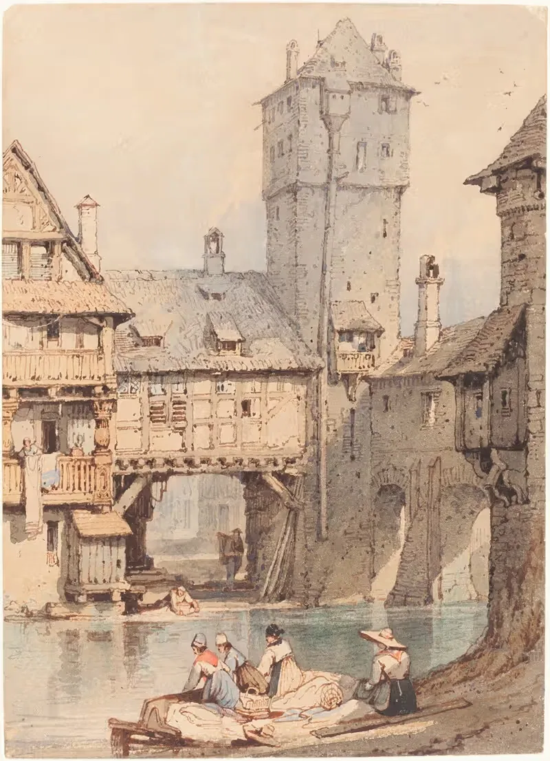 Laundresses before the Wasserturm, Nuremberg by Samuel Prout — digital art print download