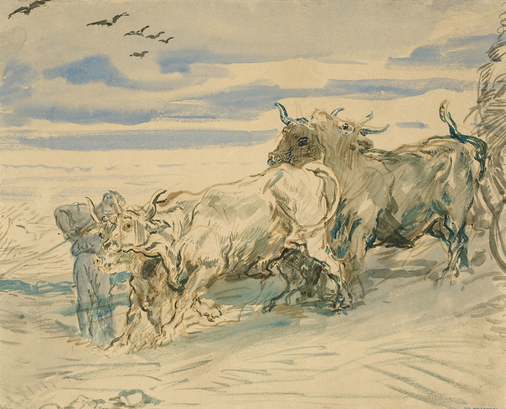 Drover with Oxen Pulling a Cart by Теодор Шассериу — digital art print download
