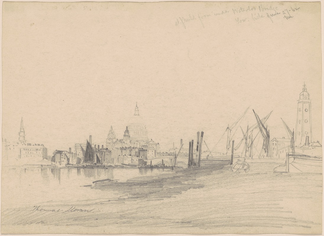 St. Paul's from Under Waterloo Bridge, Low Tide by Томас Моран, 1862 — digital art print download