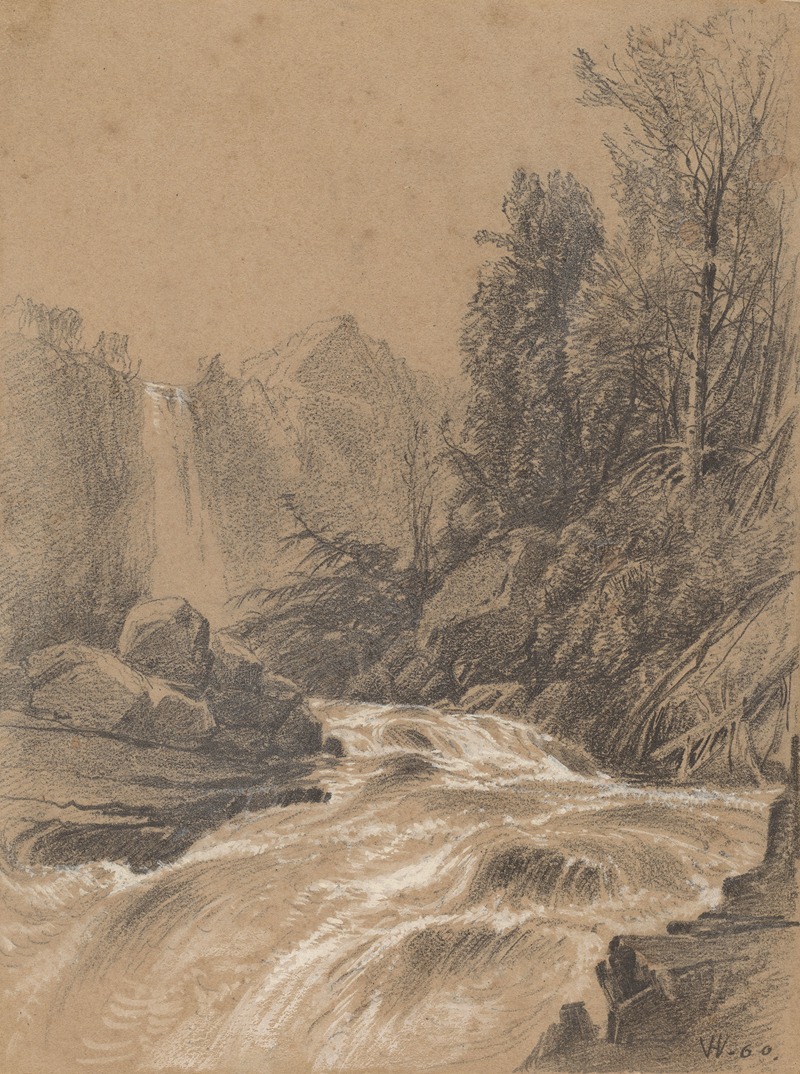 Mountain Landscape, Stream and Waterfall by Уильям Харт, 1860 — digital art print download