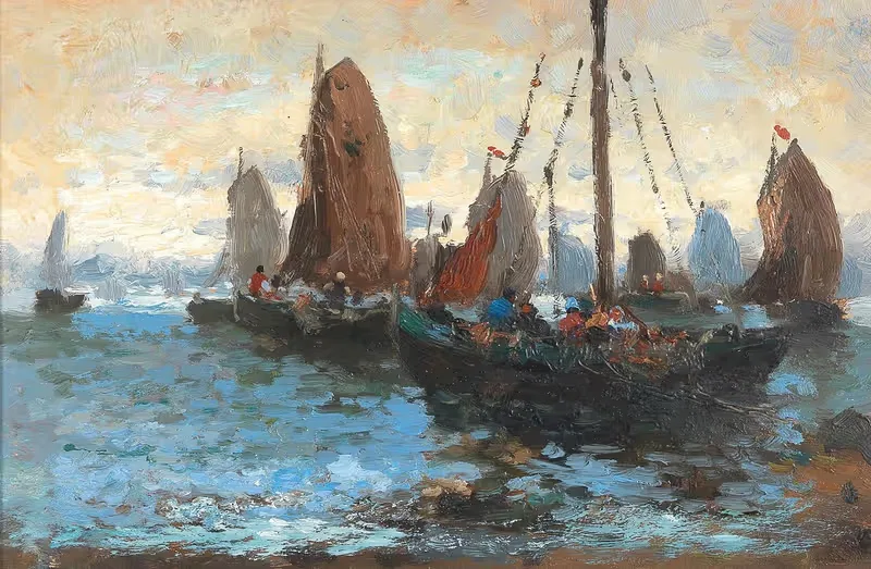 Seascape with Many Sailing Boats — Adolf Kaufmann