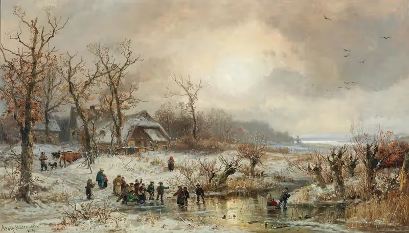 Зимние развлечения на закате солнца by Адольф Штадеманн, 1879 — digital art print download