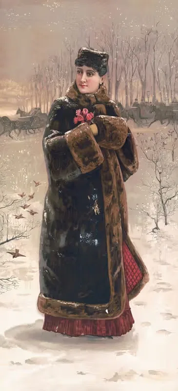 Woman in fur coat with muff — Julius Bien