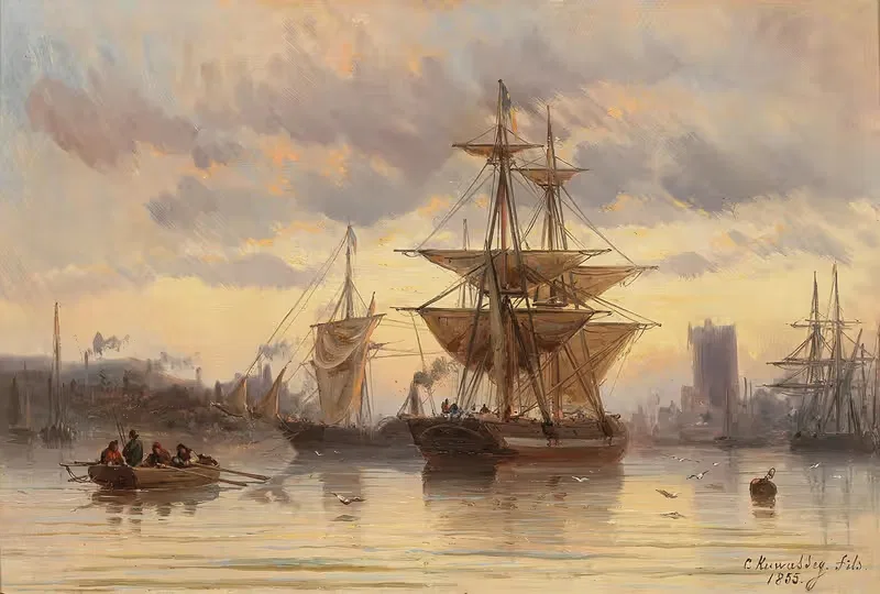 Парусные корабли в гавани by Карл Иосиф Кувассег, 1855 — digital art print download
