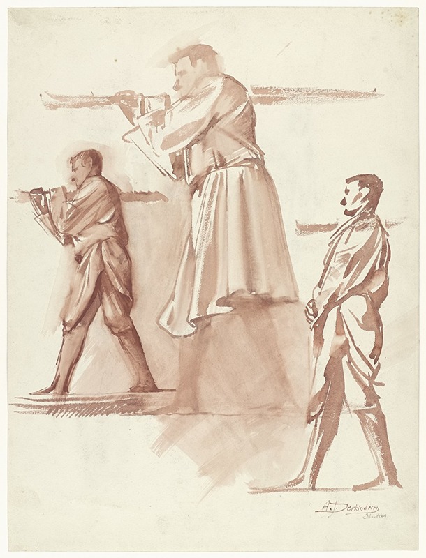 Drie studies van een staande man, naar links by Антон Деркиндерен, 1869 - 1925 — digital art print download