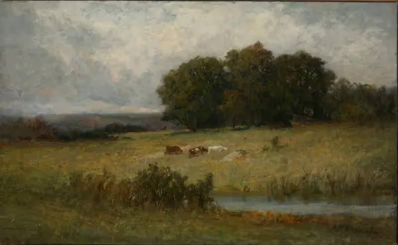 Bright Scene of Cattle near Stream — Edward Mitchell Bannister
