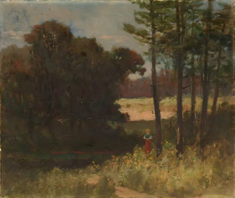 Untitled (landscape with trees and woman) — Edward Mitchell Bannister
