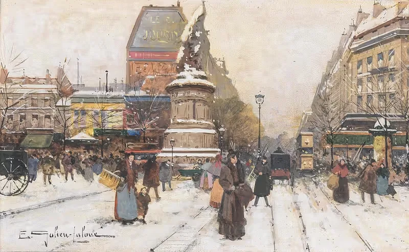 The Place de Clichy in Snow, Paris — Eugène Galien-Laloue