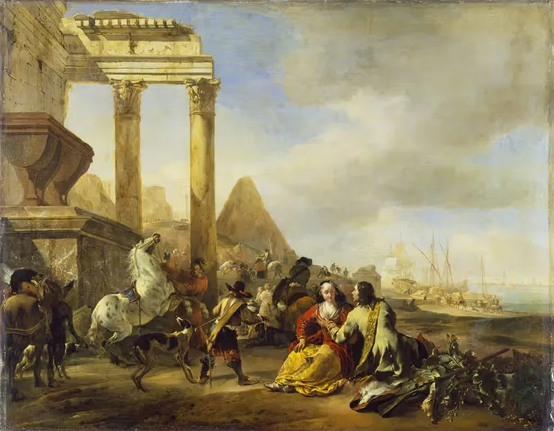 Прибрежная сцена с классическими руинами by Ян Баптист Виникс, 1649 — digital art print download