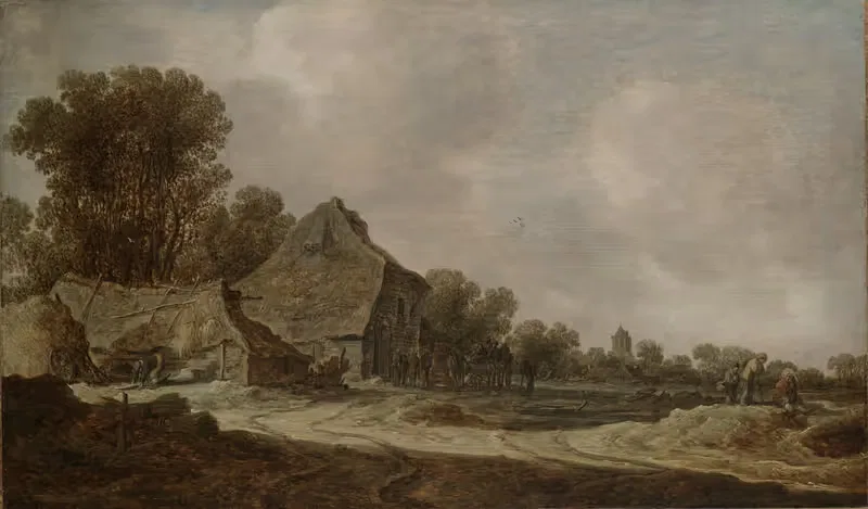 Песчаная дорога с крытыми соломой коттеджами by Ян ван Гойен, 1633 — digital art print download