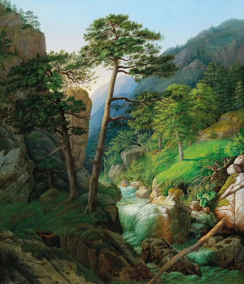 Большой пейзаж с текущей водой by Карл Линцбауэр — digital art print download