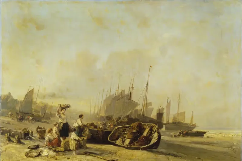 Boats on the Shore at Calais — Eugène Isabey