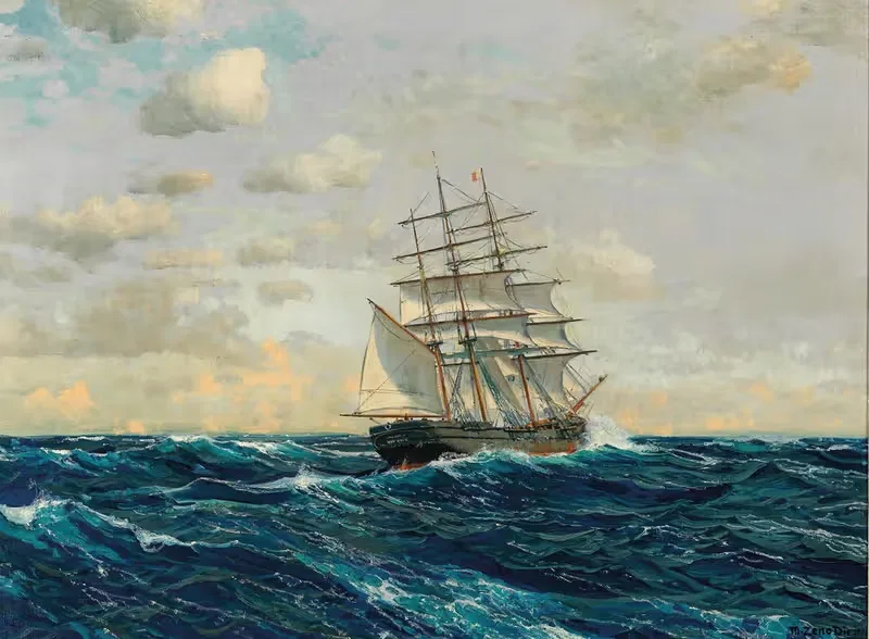 Three-Master on the High Seas by Michael Zeno Diemer — digital art print download