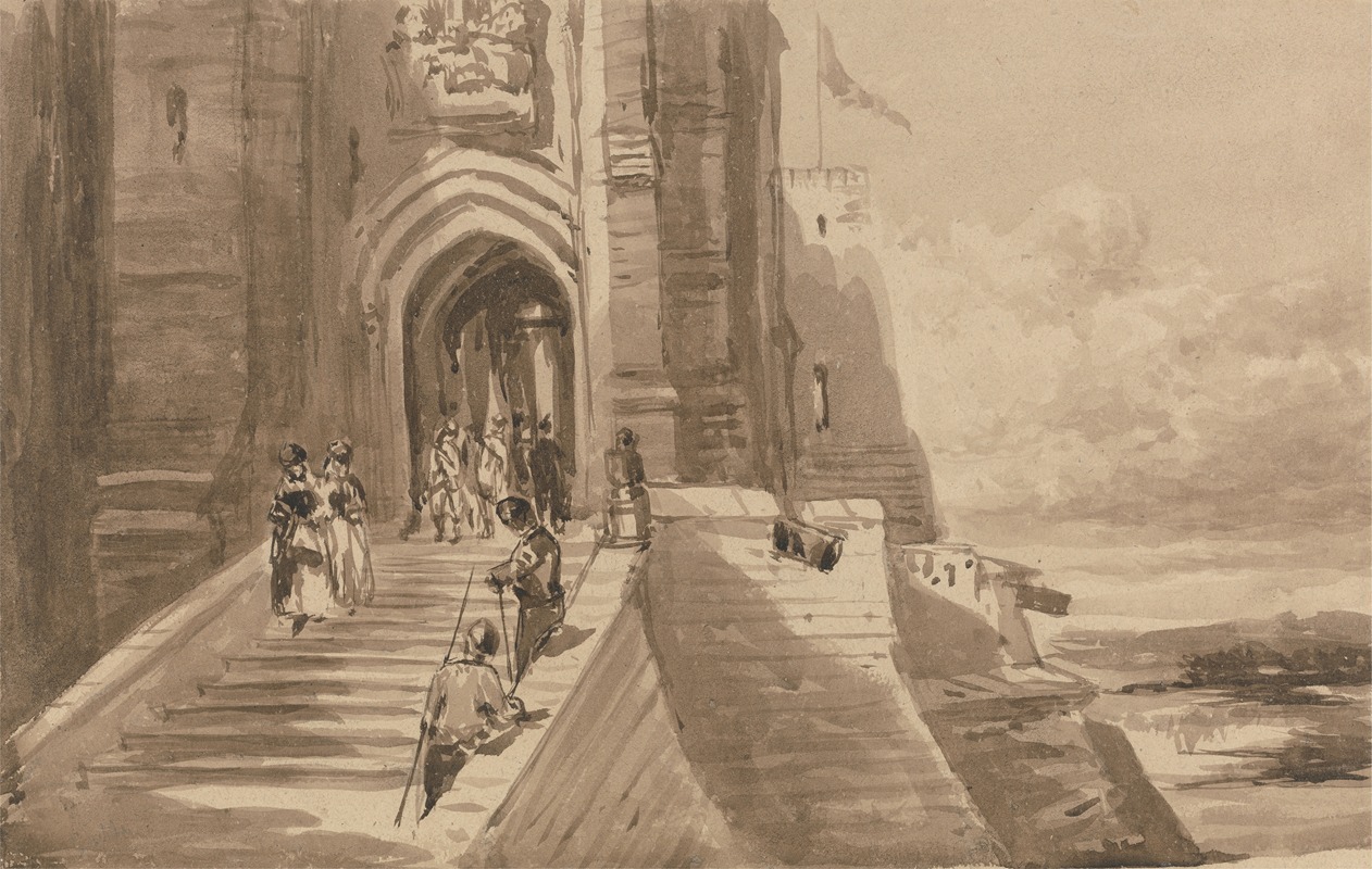 Figures on the Outer Staircase of a Castle — David Cox