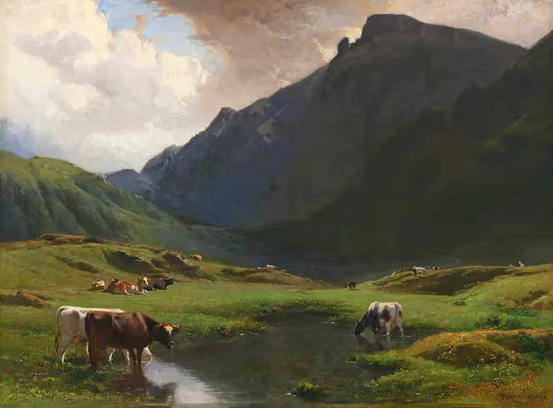 Альпийский пейзаж с коровами и козами by Альберт де Мейрон, 1859 — digital art print download