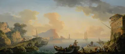 Вид на порт на рассвете с рыбаками на переднем плане by Карло Бонавиа, 1754 — digital art print download