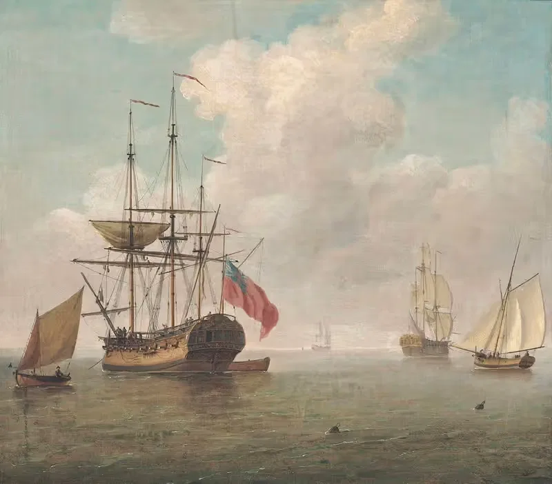 A Small Man-O'war At Anchor With Cutters Under Sail — Charles Brooking