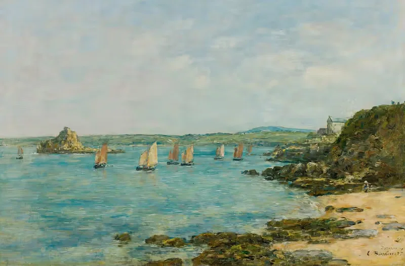 Rivage Douarnenez Bateaux De Pêche Dans La Baie — Eugène Boudin