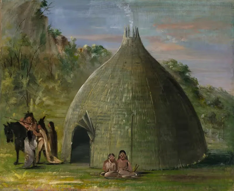 Wichita Lodge, Thatched With Prairie Grass — George Catlin
