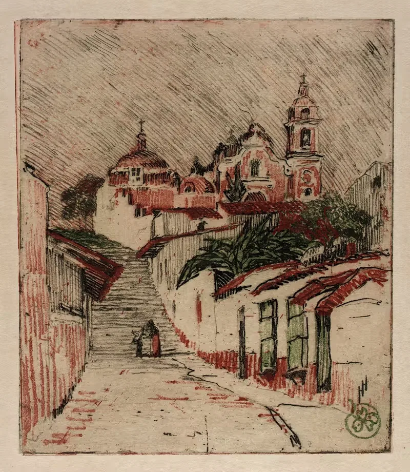 Церковь в Куэрнаваке, Мексика by Хелен Хайд, 1912 — digital art print download
