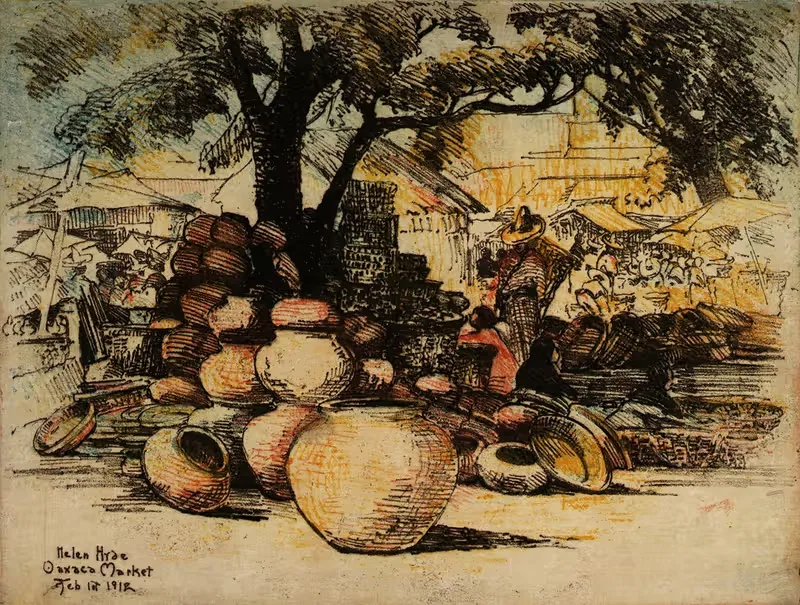 Oaxaca Market by Helen Hyde, 1912 — digital art print download