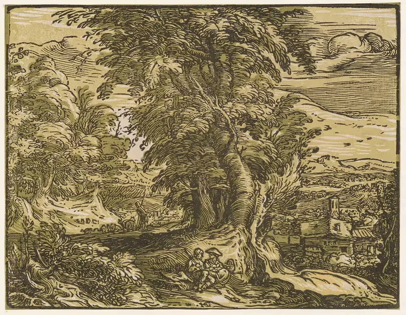 Пейзаж с парой пастухов by Генрик Гольциус, 1597-1600 — digital art print download