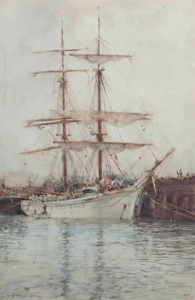 A Windjammer Moored In Falmouth Harbour — Henry Scott Tuke