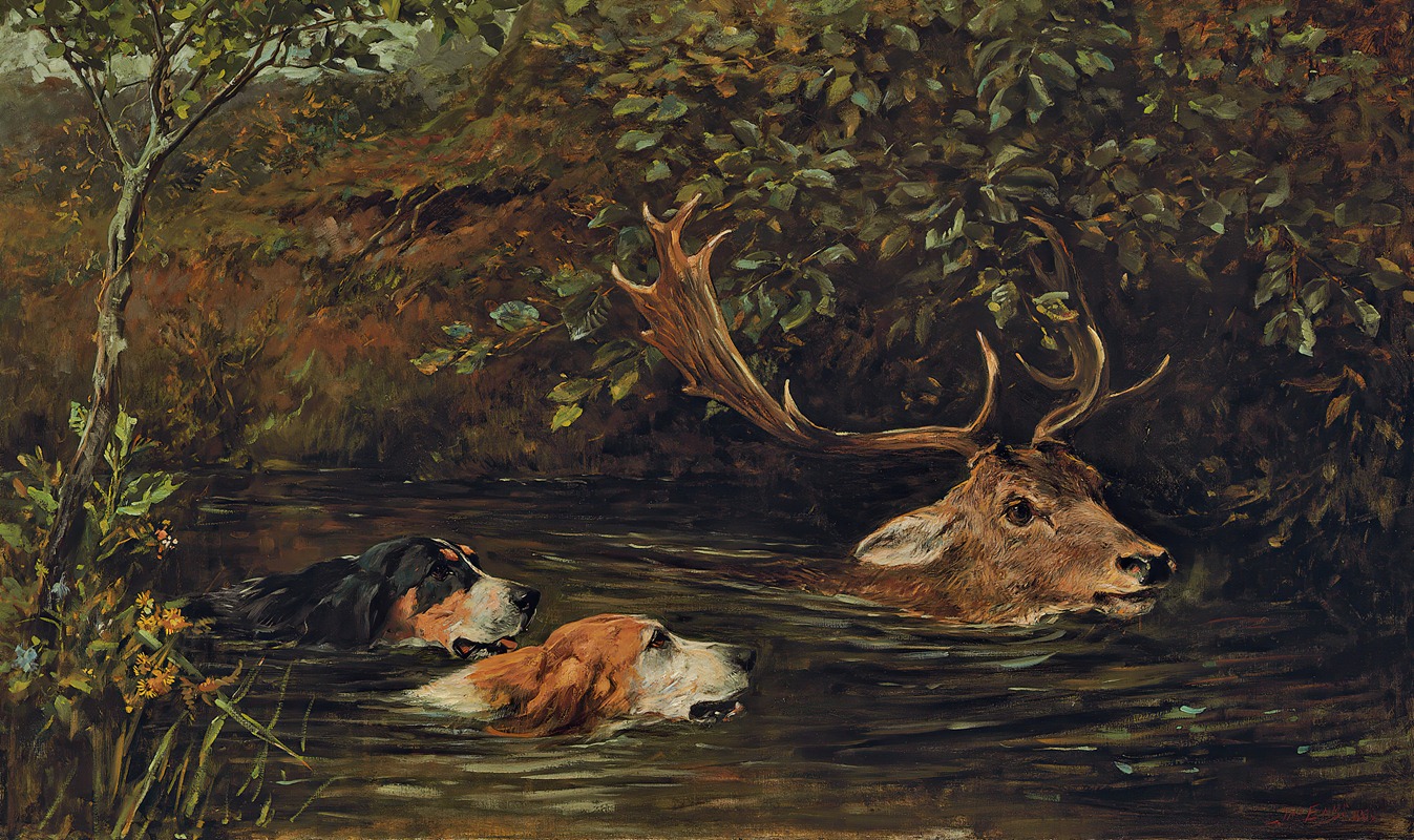 A Stag At Bay by Джон Эмс, 1899 — digital art print download