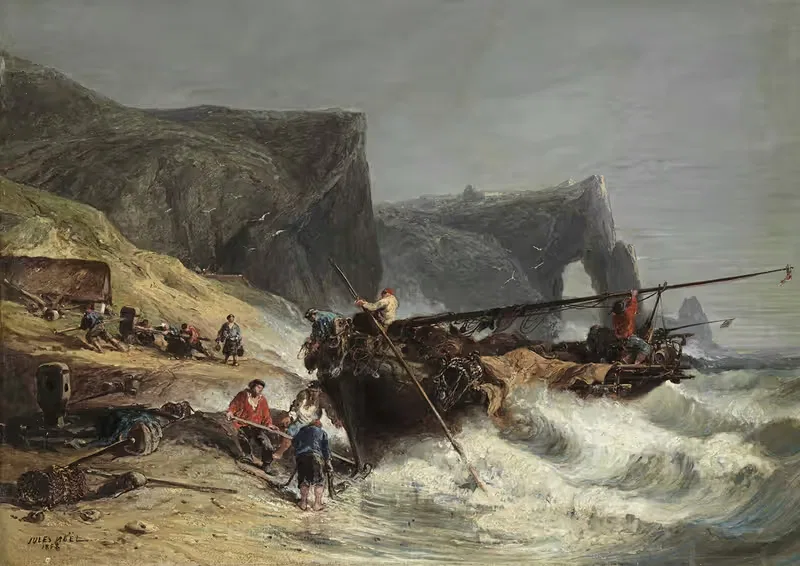 Fishermen Bringing In A Boat — Jules-Achille Noël