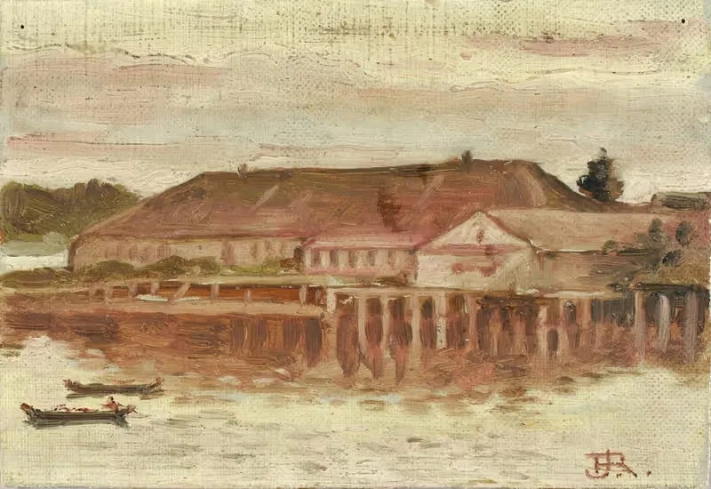 Trading Post And Wharf Buildings, Sitka, Evening — Theodore J. Richardson