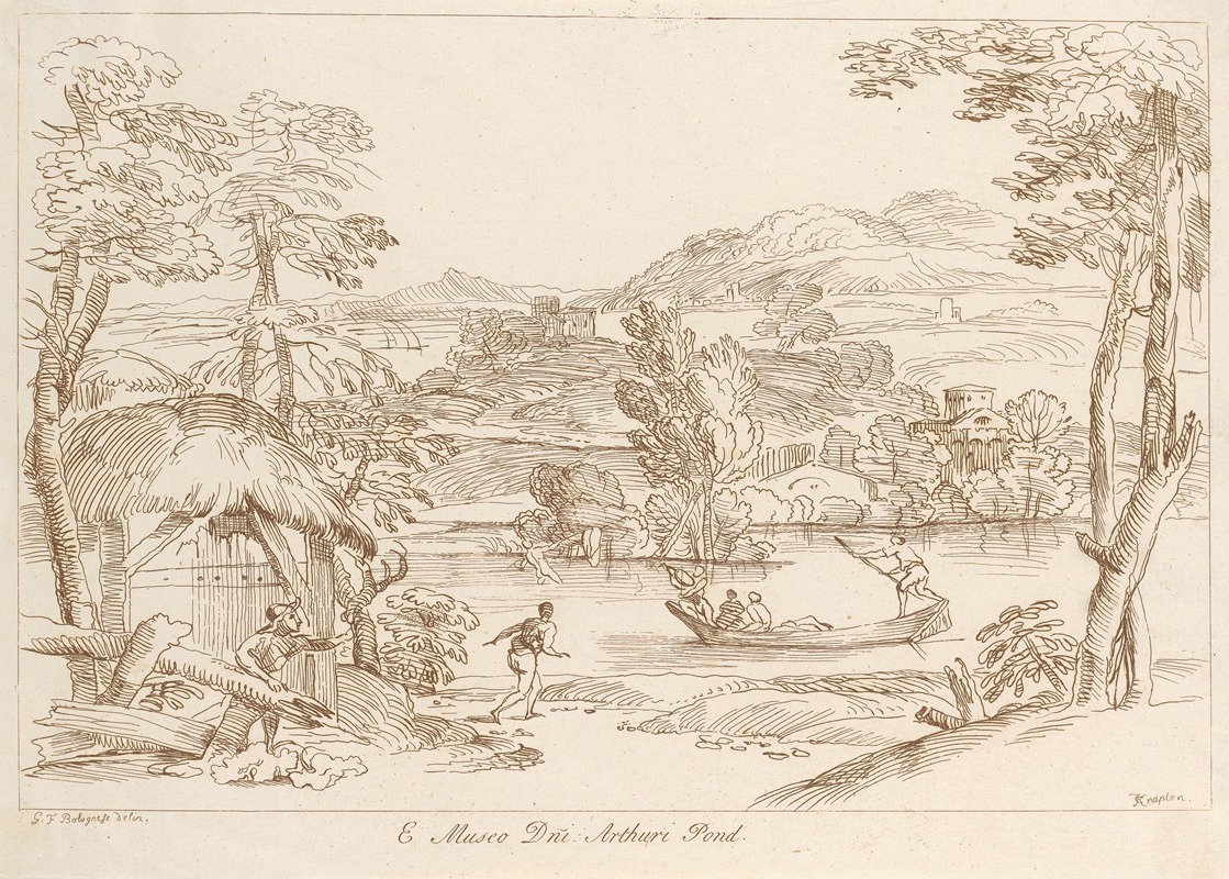 Pastoral scene with huts by Джордж Кнаптон, 1740 — digital art print download