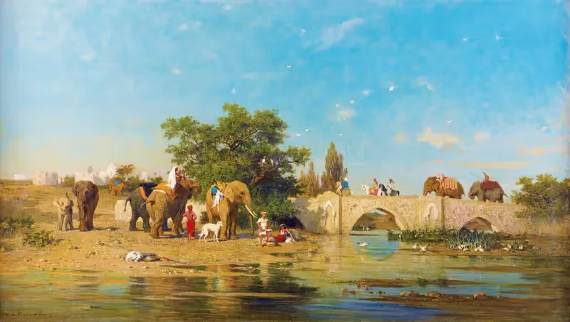 Слоны у реки by Шарль де Турнемин — digital art print download