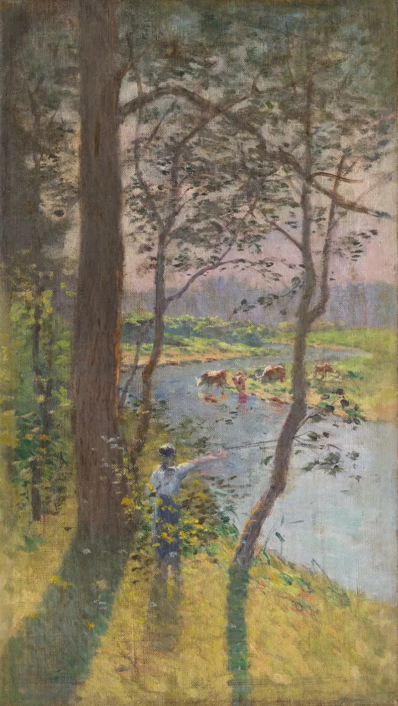Пейзаж с рекой и скотом, поящим воду by Фердинанд Катона, 1900 — digital art print download