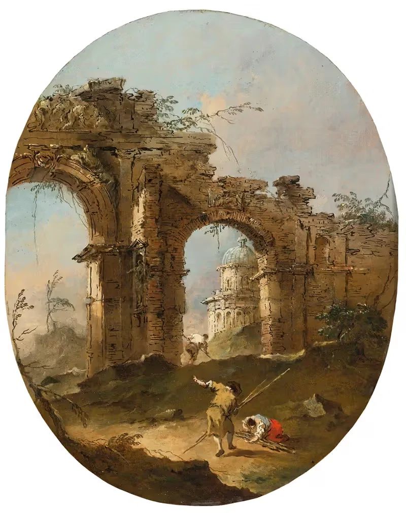 An Architectural Capriccio With Figures By A Ruined Arch — Francesco Guardi