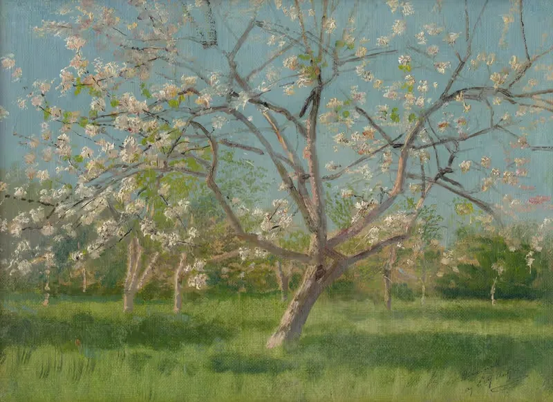 Study of Blooming Trees in an Orchard — Ladislav Mednyánszky