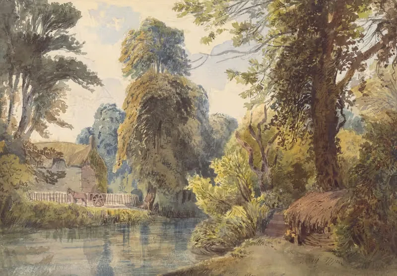 Swiss park with a pond and a sled — Ladislav Mednyánszky