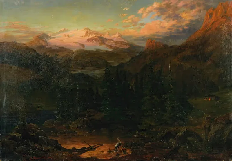 Горы в лунном свете by Уильям Хайн, 1850 — digital art print download