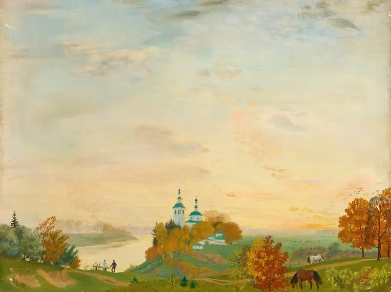 Над рекой, осень by Борис Кустодиев, 1919 — digital art print download