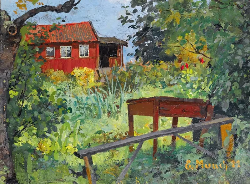 Сад с красным домом by Эдвард Мунк, 1882 — digital art print download