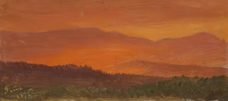 Долина Гудзона и далекие горы на закате by Фредерик Эдвин Чёрч, 1870 — digital art print download