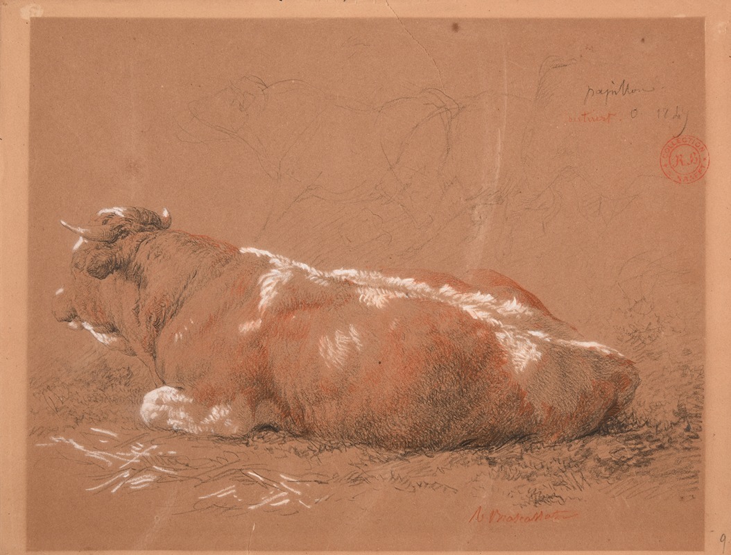 Étude de bœuf couché by Жак-Раймон Брассас, 1847 — digital art print download