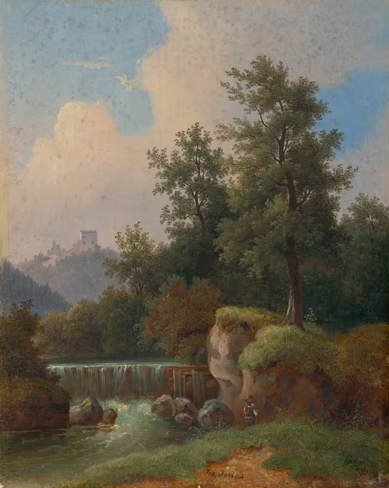 Пейзаж с замком и плотиной by Йозеф Йонаш, 1850–1860 — digital art print download