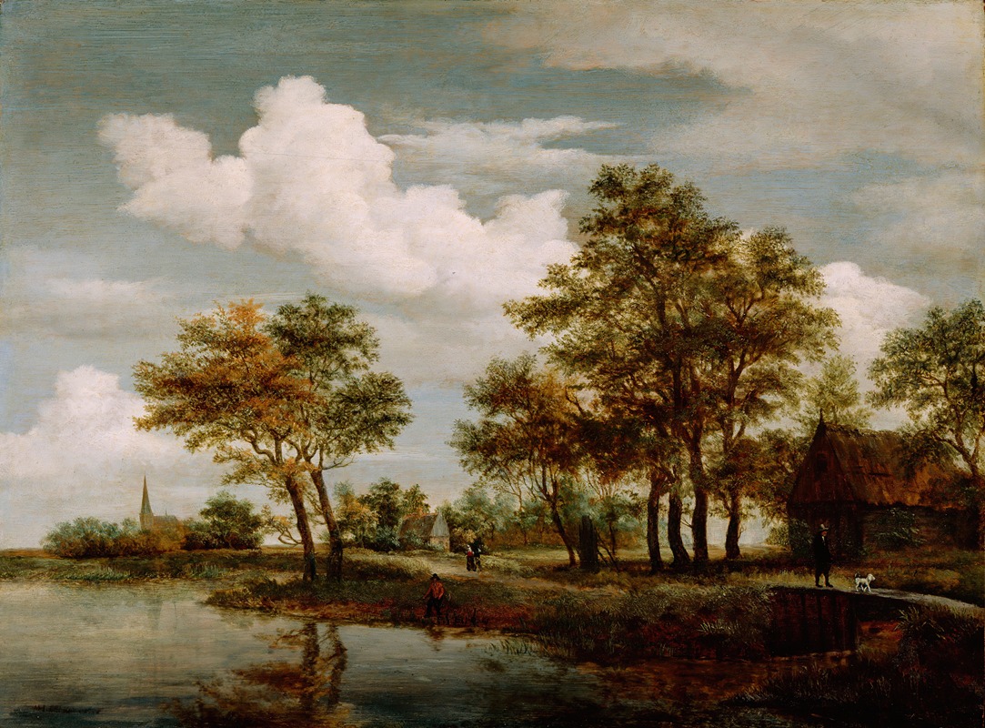 A River Scene by Meindert Hobbema, 1658 — digital art print download