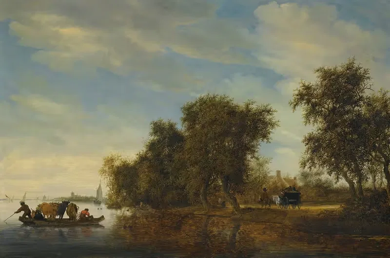 Пейзаж реки с паромом by Якоб Саломонсз. ван Руйсдал, 1653 — digital art print download