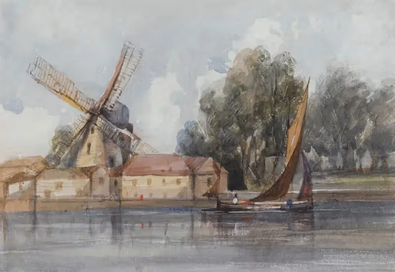 A Wherry Passing A Windmill And Farm Buildings — Thomas Shotter Boys