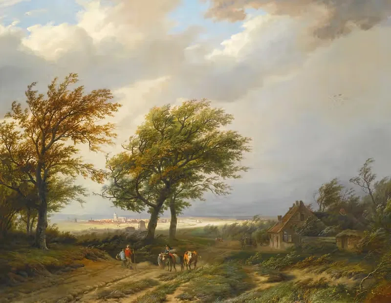 Путешественники в ветреном пейзаже by Виллем Бодеман, 1845 — digital art print download