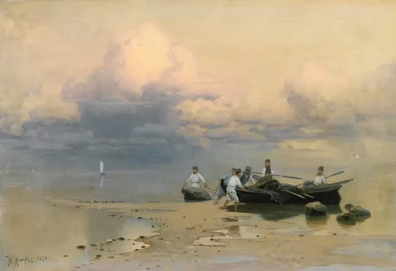 Возвращение рыбаков by Юлий Сергиевич Клеверов, 1890 — digital art print download